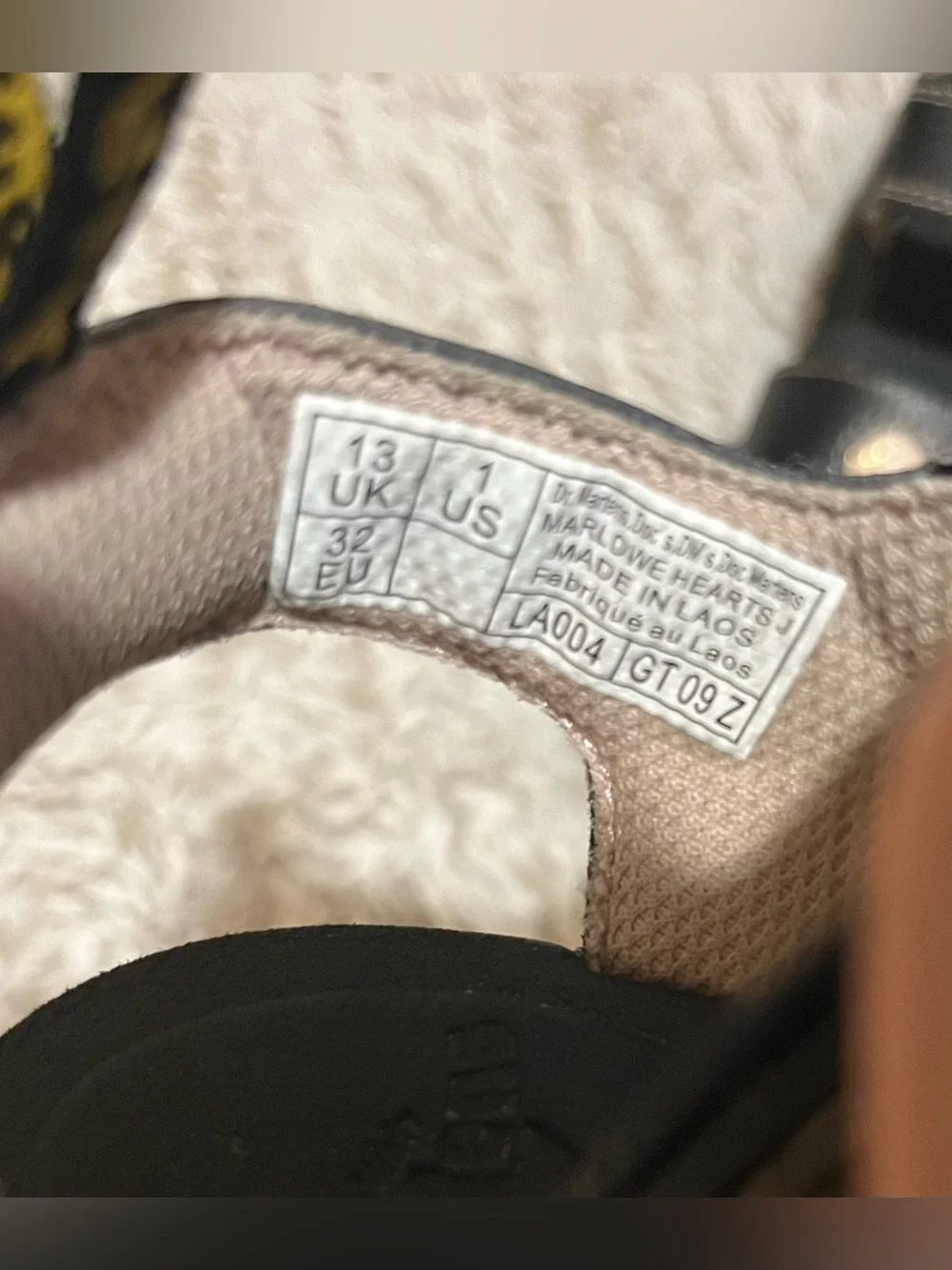 Dr. Martens Black Kids Sandals with Pink Glitter Hearts